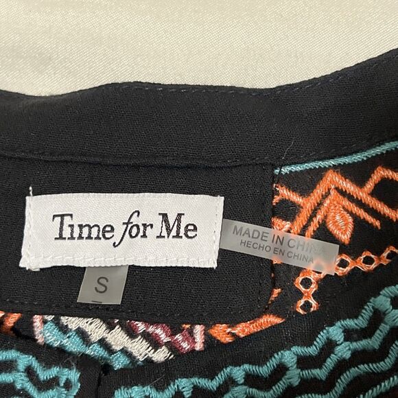 Time For Me Blazer Black Floral Embroidered Open Front Boho S Whinsigoth Aztec - Picture 5 of 11